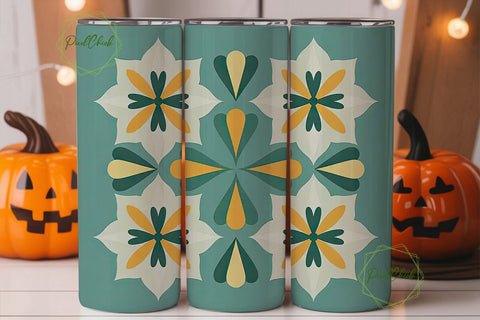 Retro Floral Tumbler Wrap PNG Sublimation PixelChick 