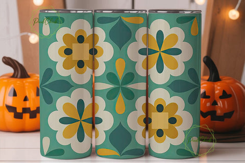 Retro Floral Tumbler Wrap PNG Sublimation PixelChick 