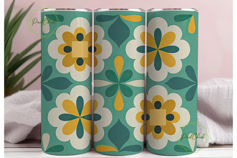 Retro Floral Tumbler Wrap PNG Sublimation PixelChick 
