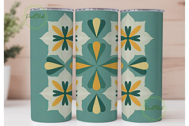 Retro Floral Tumbler Wrap PNG Sublimation PixelChick 