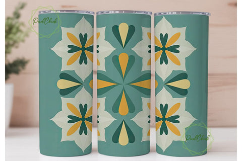 Retro Floral Tumbler Wrap PNG Sublimation PixelChick 