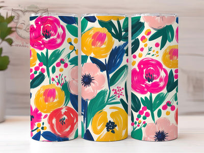 Retro Floral Vintage Garden 20oz Tumbler, Spring Blossoms, Hand-Painted Flowers, Bold Pattern, Vintage Garden, 20oz Tumbler Wrap, Sublimation PNG Sublimation Lara' s Designs 