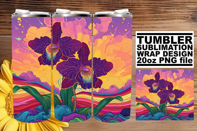 Retro Flower Elegance: Sublimation 20oz Tumbler Wrap Sublimation afrosvg 