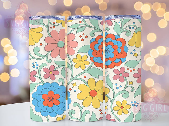 Retro Flower Pastel Cream 20oz Tumbler, Spring Floral, Pastel Palette, Seamless Pattern, Cream Background, Skinny Tumbler, Sublimation PNG Sublimation SvggirlplusArt 
