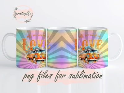 Retro Flower Van Mug Wrap - Peace & Love 20oz Skinny Tumbler Wrap Sublimation Designs for Mug Wrap Digital Download 11oz Sublimation PrintingLife 