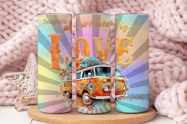 Retro Flower Van Tumbler Wrap - Peace & Love 20oz Skinny Tumbler Wrap Sublimation Designs for Straight Tapered Tumbler Wrap Digital Download Sublimation DesignSVG 