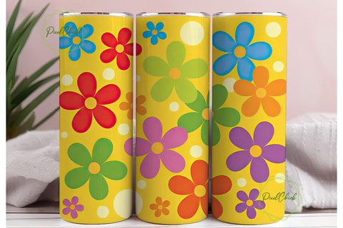 Retro Flowers 20oz Tumbler Design Sublimation PixelChick 