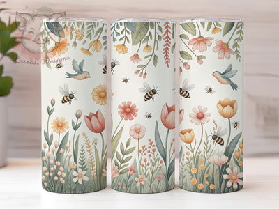 Retro Flowers & Bees 20oz Tumbler, Midcentury Modern, Nature Theme, Retro Style, 20oz Wrap, Sublimation Design, PNG File Sublimation Lara' s Designs 
