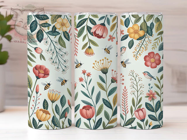 Retro Flowers & Bees 20oz Tumbler, Midcentury Modern, Nature Theme, Retro Style, 20oz Wrap, Sublimation Design, PNG File Sublimation Lara' s Designs 
