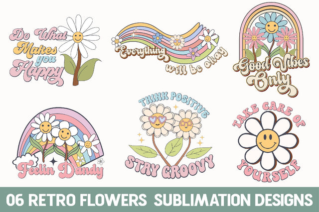 Retro Flowers Sublimation Bundle Sublimation Rupkotha 