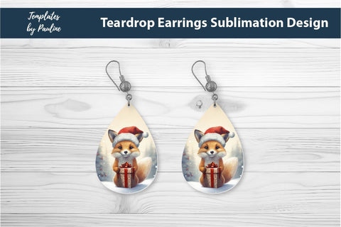 Retro Fox Christmas Earrings Sublimation Design Sublimation Templates by Pauline 