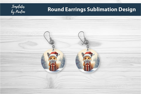 Retro Fox Christmas Earrings Sublimation Design Sublimation Templates by Pauline 