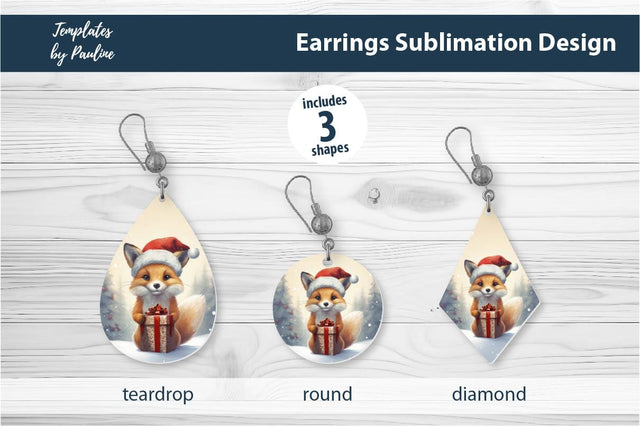 Retro Fox Christmas Earrings Sublimation Design Sublimation Templates by Pauline 