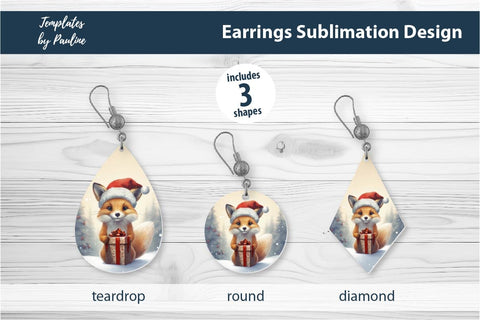 Retro Fox Christmas Earrings Sublimation Design Sublimation Templates by Pauline 