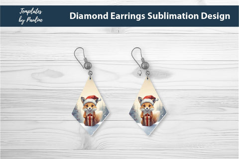 Retro Fox Christmas Earrings Sublimation Design Sublimation Templates by Pauline 