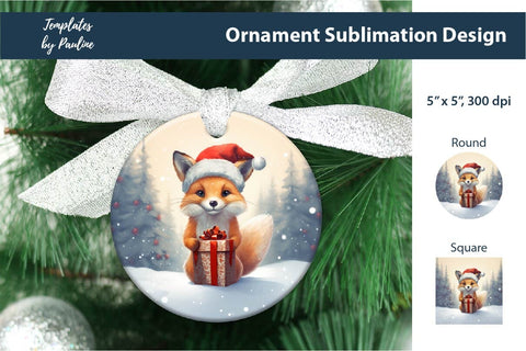 Retro Fox Christmas Ornament Design for Sublimation Sublimation Templates by Pauline 