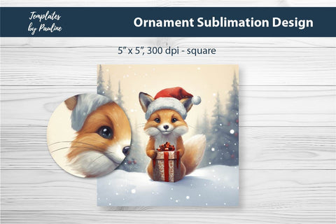 Retro Fox Christmas Ornament Design for Sublimation Sublimation Templates by Pauline 