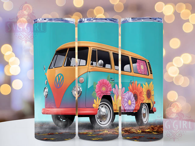 Retro & Free-Spirited Hippie Van Tumbler, 3D Retro Van Design, VW Bus Sublimation, 70s Van Tumbler, Psychedelic Wrap, Groovy Van Template, DIY Hippie Van Design Sublimation SvggirlplusArt 