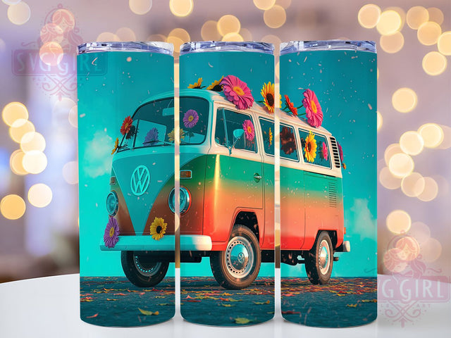 Retro & Free-Spirited Hippie Van Tumbler, 3D Retro Van Design, VW Bus Sublimation, 70s Van Tumbler, Psychedelic Wrap, Groovy Van Template, DIY Hippie Van Design Sublimation SvggirlplusArt 