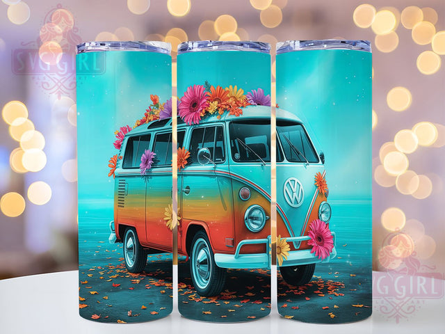 Retro & Free-Spirited Hippie Van Tumbler, 3D Retro Van Design, VW Bus Sublimation, 70s Van Tumbler, Psychedelic Wrap, Groovy Van Template, DIY Hippie Van Design Sublimation SvggirlplusArt 