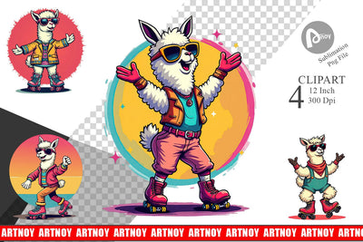 Retro Funny Llama Clipart Sublimation artnoy 