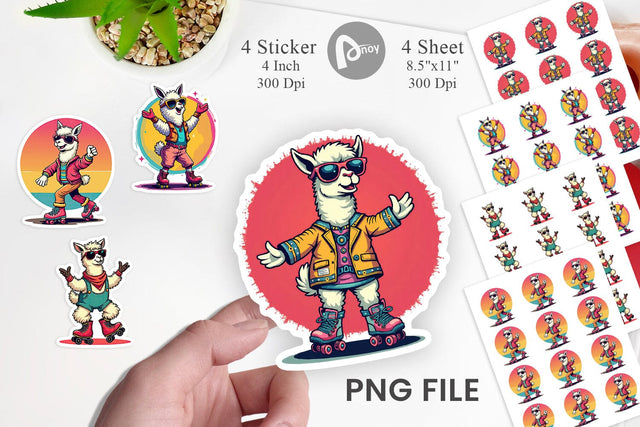 Retro Funny Llama Sticker Sublimation artnoy 