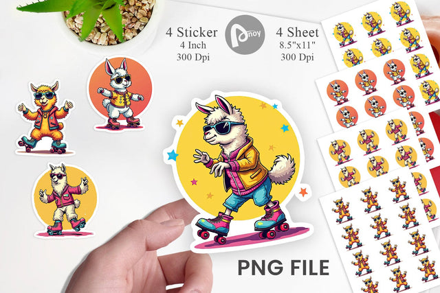 Retro Funny Llama Sticker Sublimation artnoy 