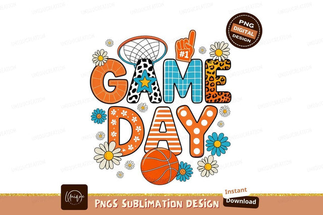 Retro Game Day Basketball Flowers image Sublimation Designangry 