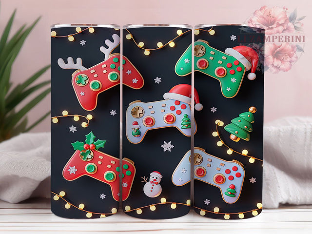 Retro Gaming Controller Christmas Tumbler, Funny Xmas Sublimation Design, Gamer Holiday Cup Art, 20oz Christmas Tumbler, Whimsical Gaming Mug, Stylish Holiday Cup, Cozy Gamer Wrap Sublimation Li Zamperini 