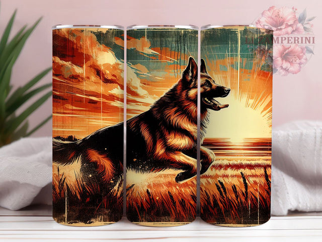 Retro German Shepherd 20oz Tumbler Wrap, Retro Dog Mug, Vintage Pet Lover Cup, Colorful Dog Wrap, Shepherd Silhouette Design, Dog Owner Gift, Sublimation Tumbler Wrap Sublimation Li Zamperini 
