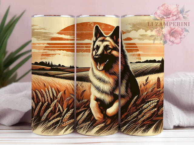Retro German Shepherd 20oz Tumbler Wrap, Retro Dog Mug, Vintage Pet Lover Cup, Colorful Dog Wrap, Shepherd Silhouette Design, Dog Owner Gift, Sublimation Tumbler Wrap Sublimation Li Zamperini 
