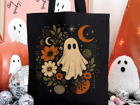 Retro Ghost and Flowers PNG, Vintage Halloween Floral Checkerboard Spooky Fall Png SVG DesignDestine 