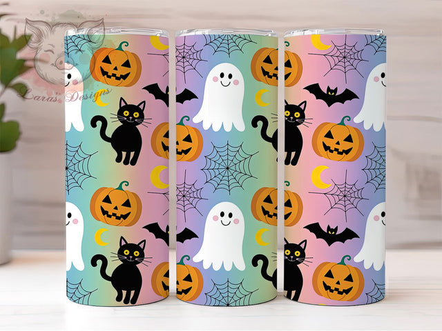 Retro Ghost Cat Halloween 20Oz Tumbler, Cute Halloween Cup, Spooky Cat Drinkware, 20Oz Sublimation Wrap, Vintage Halloween Mug, Ghost And Cat Design, Fall Coffee Tumbler Sublimation Lara' s Designs 