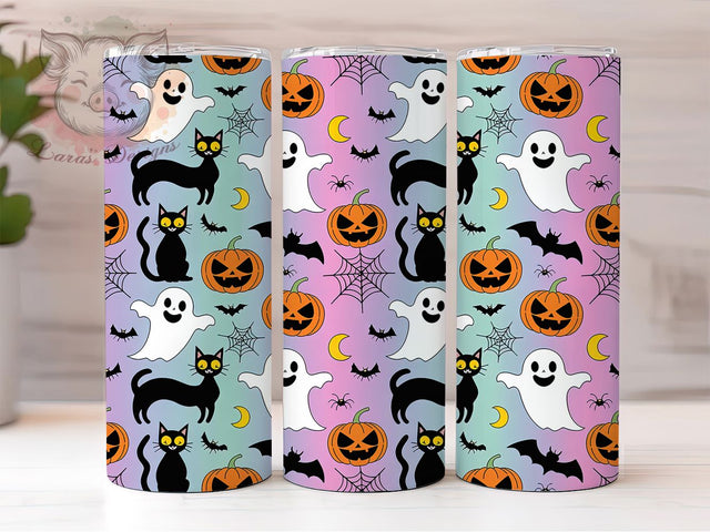 Retro Ghost Cat Halloween 20Oz Tumbler, Cute Halloween Cup, Spooky Cat Drinkware, 20Oz Sublimation Wrap, Vintage Halloween Mug, Ghost And Cat Design, Fall Coffee Tumbler Sublimation Lara' s Designs 