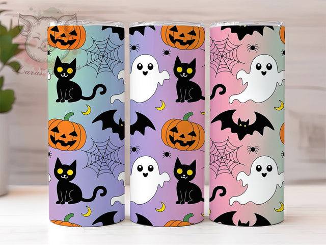 Retro Ghost Cat Halloween 20Oz Tumbler, Cute Halloween Cup, Spooky Cat Drinkware, 20Oz Sublimation Wrap, Vintage Halloween Mug, Ghost And Cat Design, Fall Coffee Tumbler Sublimation Lara' s Designs 
