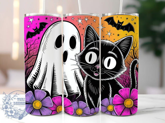Retro Ghost Cat Halloween Tumbler, Ghost Cat Tumbler, 20Oz Tumbler Wrap, Sublimation Tumbler Design, Vintage Halloween Cup, Spooky Cat Drinkware, Halloween Coffee Tumbler Sublimation ToriDesigns 