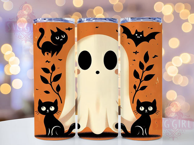 Retro Ghost & Cat Vintage Halloween Tumbler, Ghost And Cat Wrap, Vintage Spooky Cup, Halloween 20oz Drinkware, Cute Retro Ghost Design, Classic Halloween Sublimation, Nostalgic Spooky Art Sublimation SvggirlplusArt 