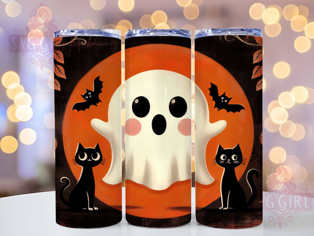 Retro Ghost & Cat Vintage Halloween Tumbler, Ghost And Cat Wrap, Vintage Spooky Cup, Halloween 20oz Drinkware, Cute Retro Ghost Design, Classic Halloween Sublimation, Nostalgic Spooky Art Sublimation SvggirlplusArt 