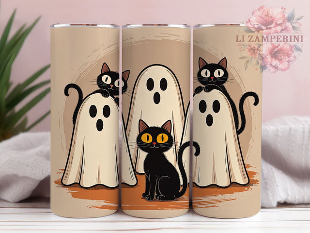 Retro Ghost & Cat Vintage Halloween Tumbler, Halloween Cat Cup, Vintage Spooky Wrap, 20Oz Sublimation Design, Ghost And Cat Mug, Autumn Halloween Drinkware, Retro Fall Tumbler Sublimation Li Zamperini 