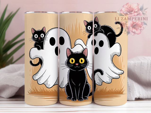 Retro Ghost & Cat Vintage Halloween Tumbler, Halloween Cat Cup, Vintage Spooky Wrap, 20Oz Sublimation Design, Ghost And Cat Mug, Autumn Halloween Drinkware, Retro Fall Tumbler Sublimation Li Zamperini 