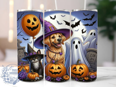 Retro Ghost Dog 20oz Skinny Tumbler PNG, Halloween Ghost Dog Tumbler Wrap, Sublimation Design, Straight & Tapered Tumbler Wrap, Instant Digital Download Sublimation ToriDesigns 