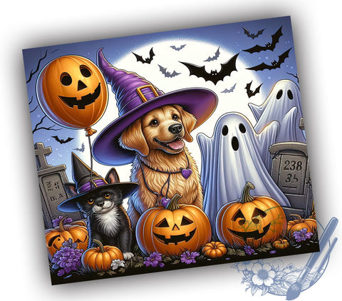 Retro Ghost Dog 20oz Skinny Tumbler PNG, Halloween Ghost Dog Tumbler Wrap, Sublimation Design, Straight & Tapered Tumbler Wrap, Instant Digital Download Sublimation ToriDesigns 