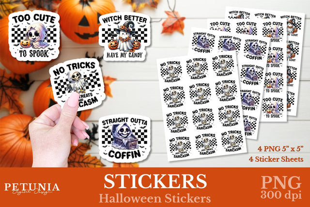 Retro Ghost Halloween Stickers PNG | Halloween Stickers Sublimation Petunia Digital Design 