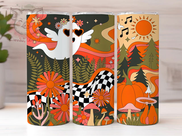Retro Ghost Halloween Tumbler, Groovy Halloween Tumbler Design, Vintage Spooky Sublimation Wrap, 70s Style Ghost Coffee Tumbler, Funky Fall Drinkware Wrap, Cute Retro Halloween Tumbler Sublimation Lara' s Designs 