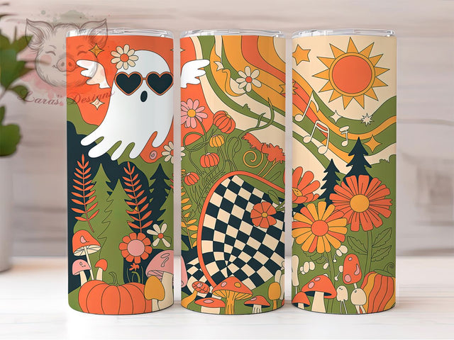 Retro Ghost Halloween Tumbler, Groovy Halloween Tumbler Design, Vintage Spooky Sublimation Wrap, 70s Style Ghost Coffee Tumbler, Funky Fall Drinkware Wrap, Cute Retro Halloween Tumbler Sublimation Lara' s Designs 