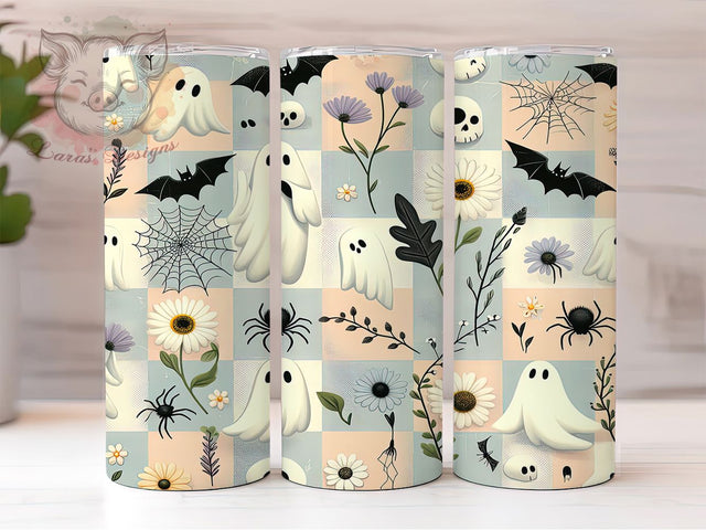 Retro Ghost Halloween Tumbler Wrap, Checkered Ghost Tumbler Design, Vintage Spooky Sublimation Wrap, 70s Style Halloween Tumbler, Groovy Fall Drinkware Design, Cute Ghost Coffee Tumbler Sublimation Lara' s Designs 