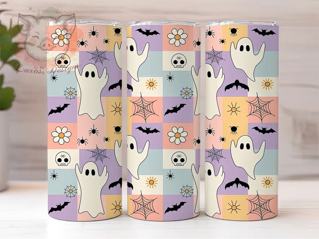 Retro Ghost Halloween Tumbler Wrap, Checkered Ghost Tumbler Design, Vintage Spooky Sublimation Wrap, 70s Style Halloween Tumbler, Groovy Fall Drinkware Design, Cute Ghost Coffee Tumbler Sublimation Lara' s Designs 