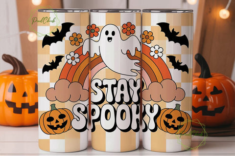 Retro Ghost Pumpkin Checkerboard Wrap Sublimation PixelChick 