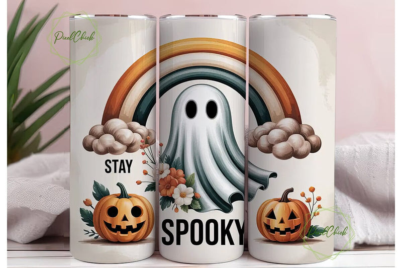 Retro Ghost Pumpkin Checkerboard Wrap Sublimation PixelChick 