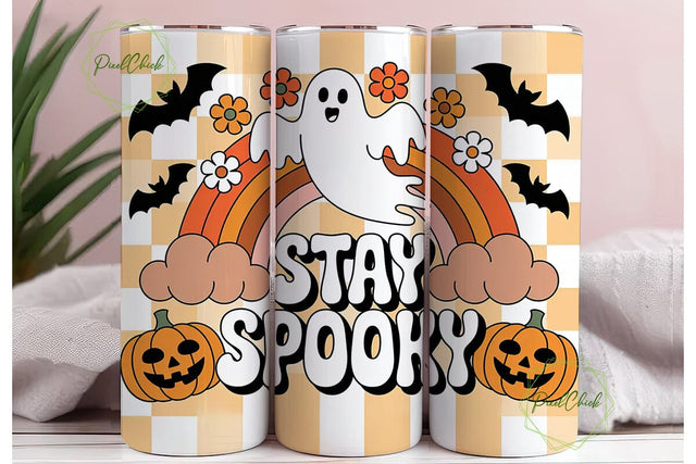 Retro Ghost Pumpkin Checkerboard Wrap Sublimation PixelChick 
